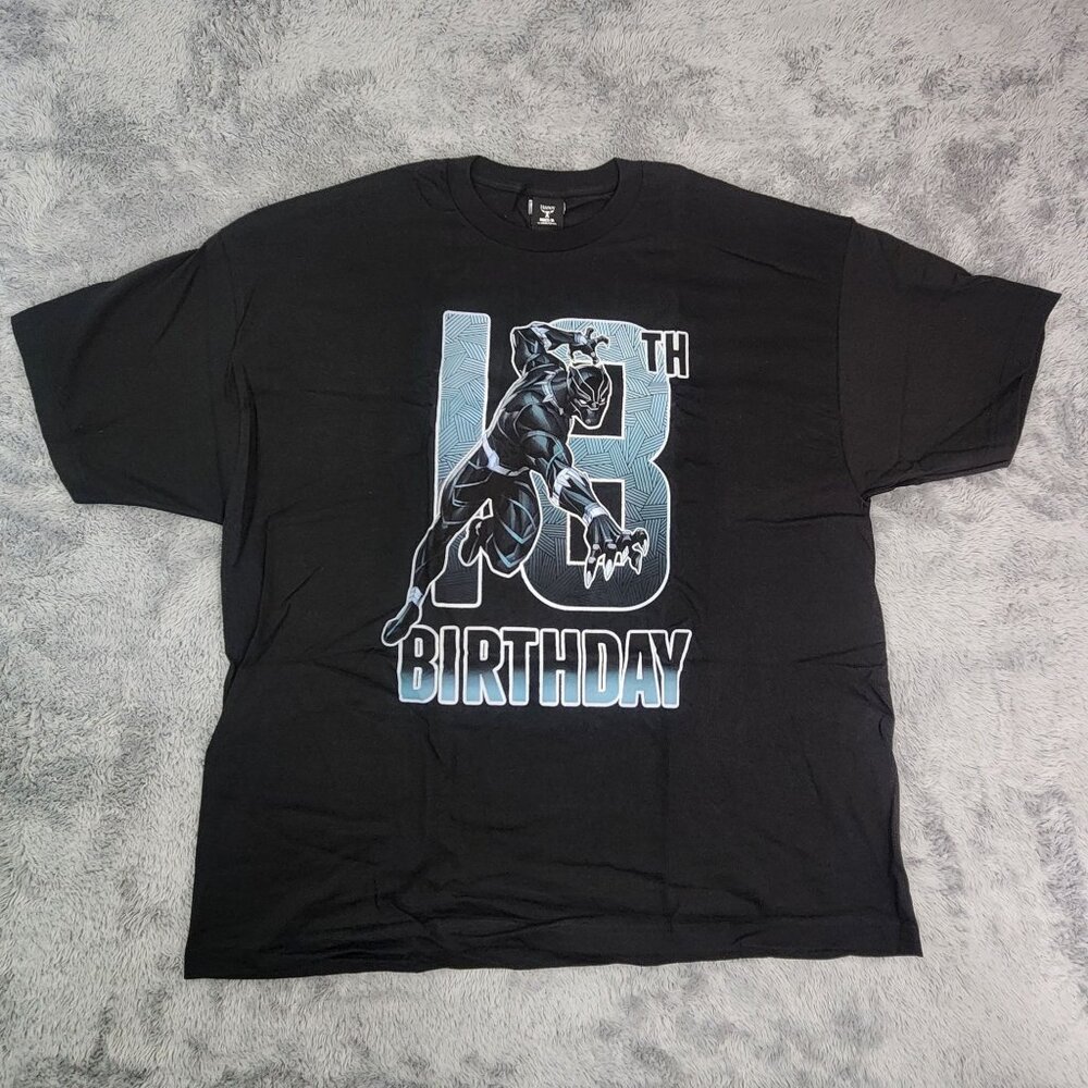 Marvel Black Panther 18th Birthday Graphic T-Shirt 2XL Black Hanes 100% Cotton